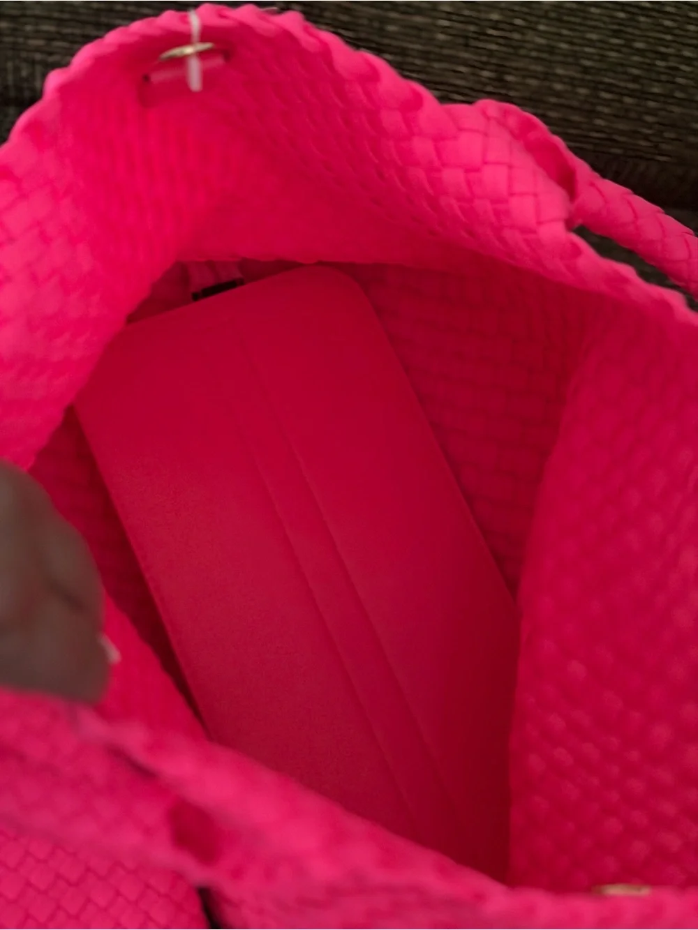 Ah dorned Hot Pink Woven Tote Bag with Matching Pouch - Women Bags